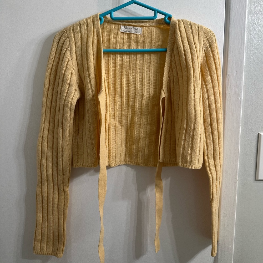 yellow long sleeve cropped tie top cardigan